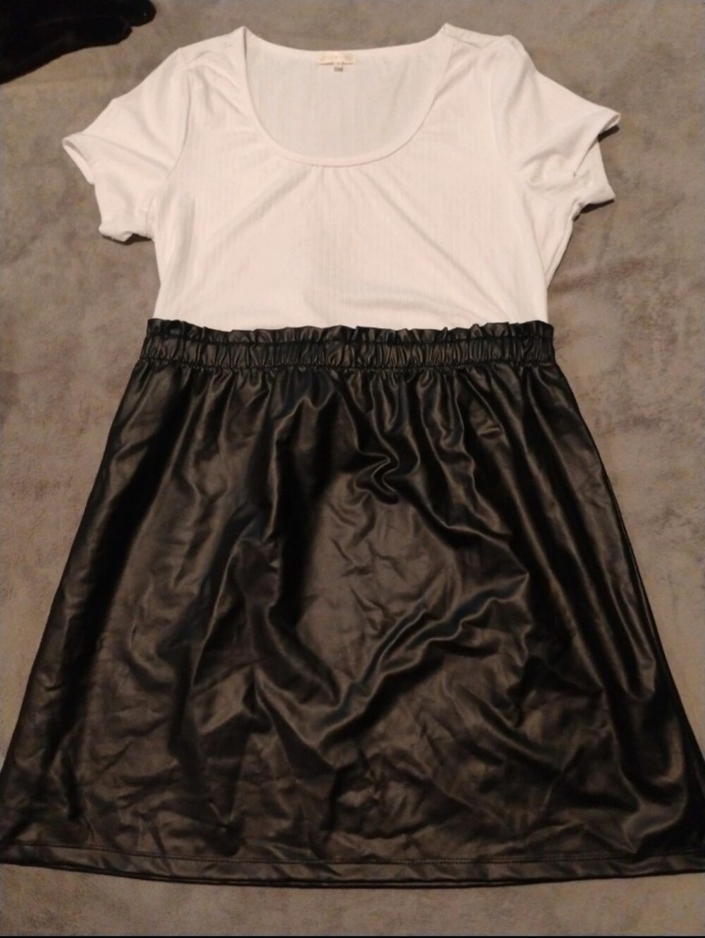 Ultra Flirt Faux Leather Mixed Media Belted Dress White/Black - Plus Size 2X